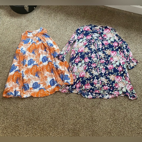 UMGEE 2 Tunic Blouses Size S Tropical Floral Relaxed Casual Boho Flowy Swing Top - Picture 1 of 15